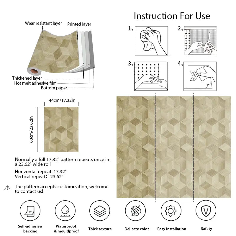 3D Wood Grain Hexagon Wallpaper - Peel & Stick Vinyl Decor