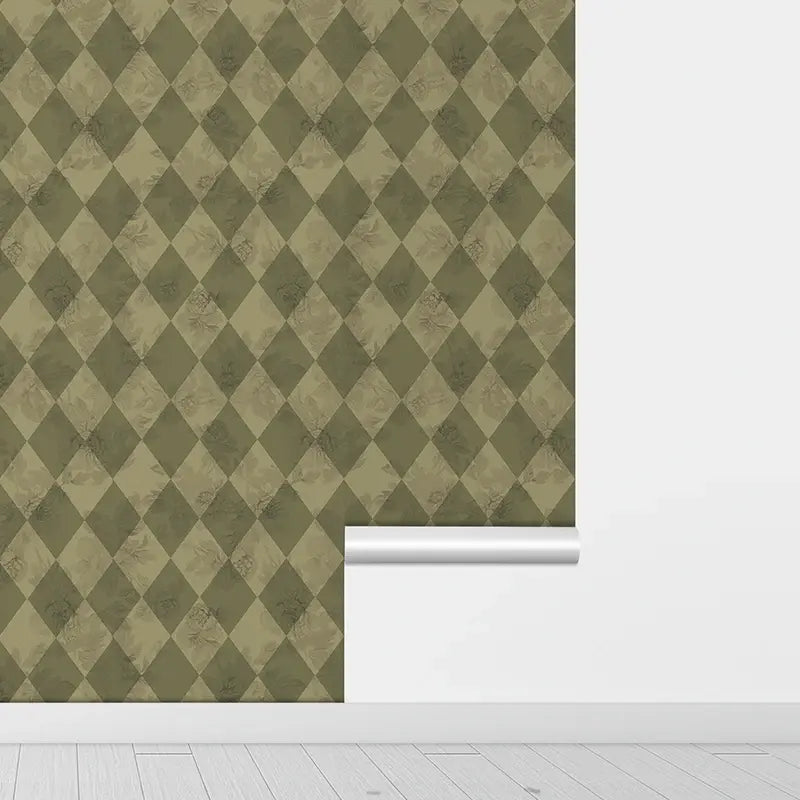 Classic Dark Green Ribbed Lattice Wallpaper