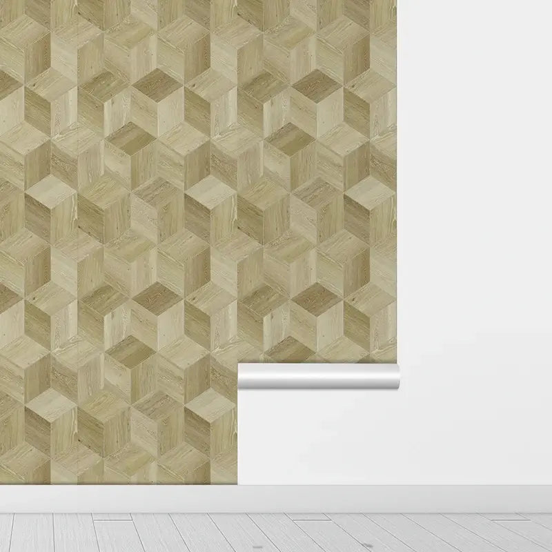 3D Wood Grain Hexagon Wallpaper - Peel & Stick Vinyl Decor