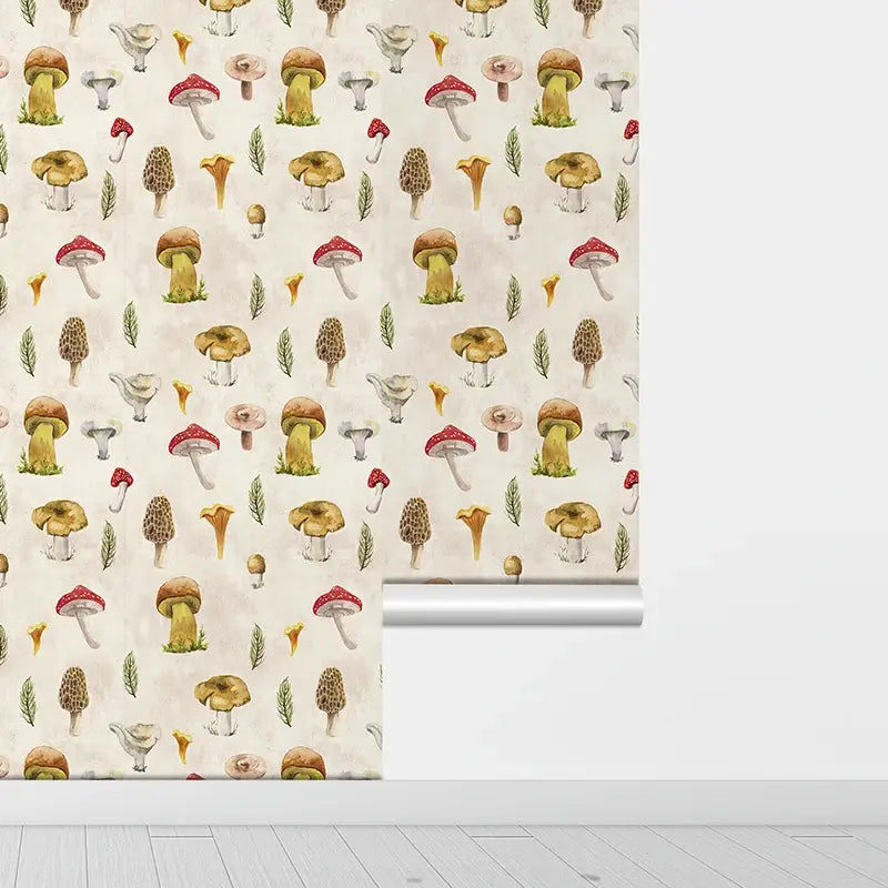 Cute Colorful Mushroom Kid Room Wallpaper, Waterproof PVC, Peel & Stick Home Decor