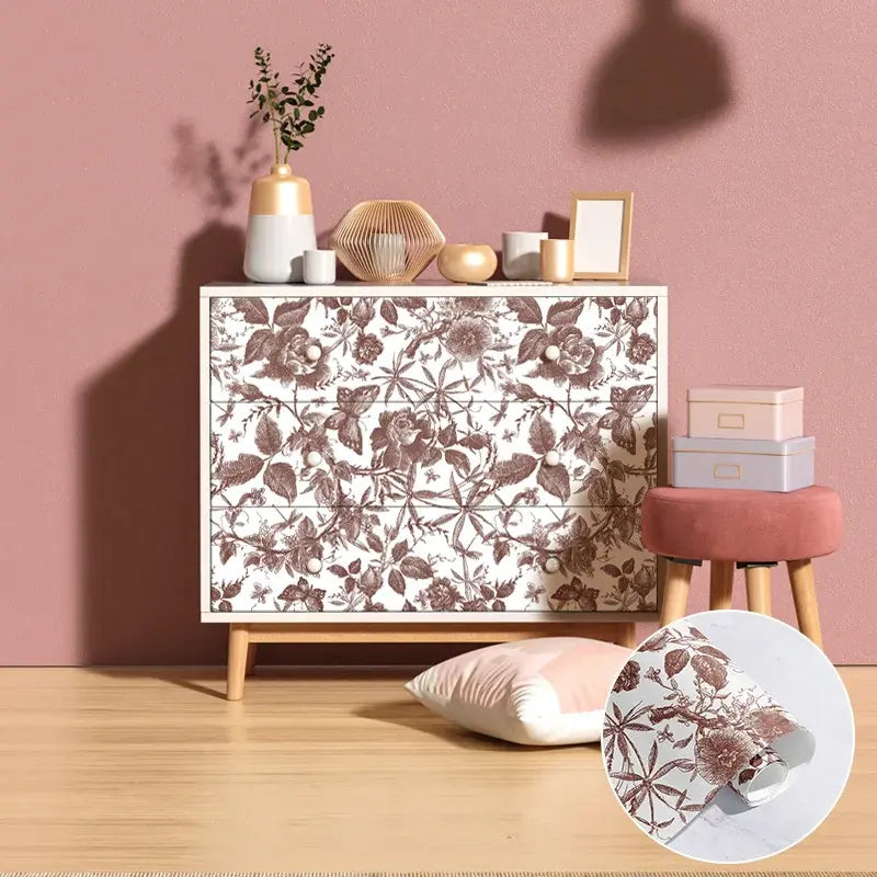 Mural Self Adhesive Waterproof Flowers Pink Wallpaper Vintage Floral Peel And Stick Removable PVC Wallpaper Home Decoration