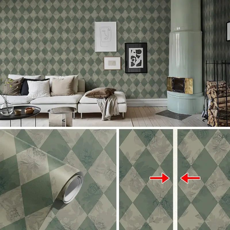 Green Lattice Wallpaper - Removable, Durable, Vintage, PVC, Peel & Stick for Home & Cabinets