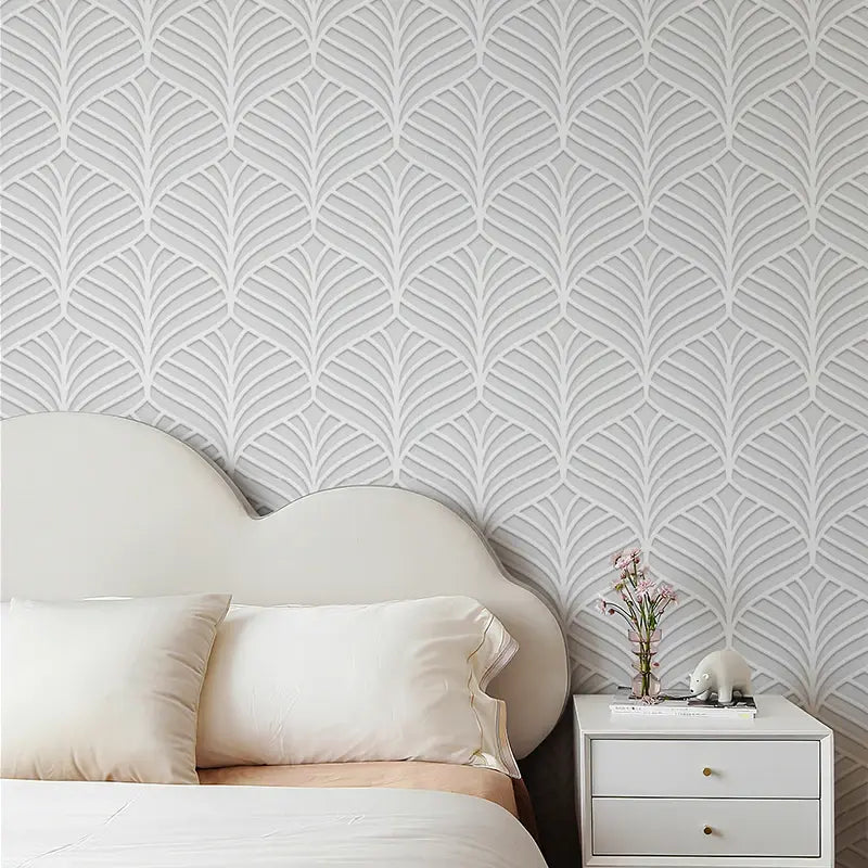 Grey Striped Leaf Wallpaper - Waterproof, Peel & Stick, PVC for Living Room and Kitchen Decor