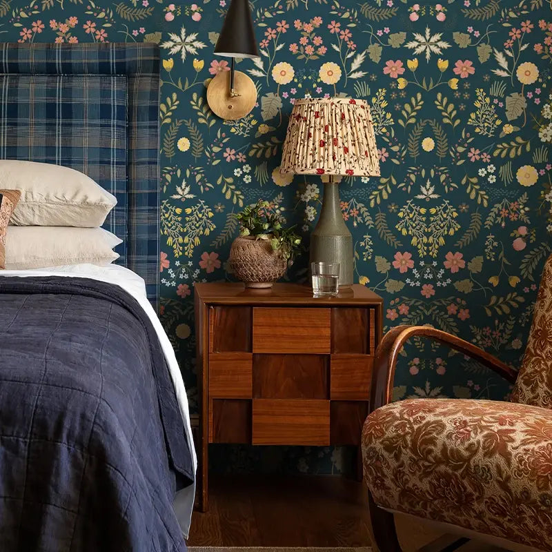 Dark Blue Vintage Floral Wallpaper, Peel & Stick, Waterproof Vinyl Living Room Decor