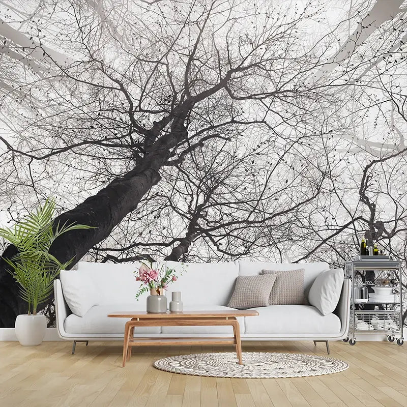 Gray trees forest peel and stick mural wallpaper