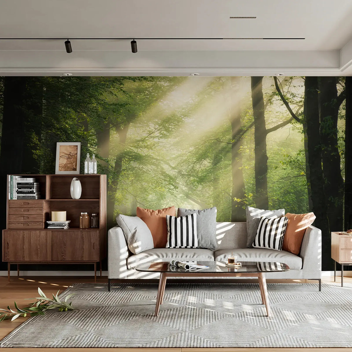 Tyndall effect sunlight and forest mural wallpaper