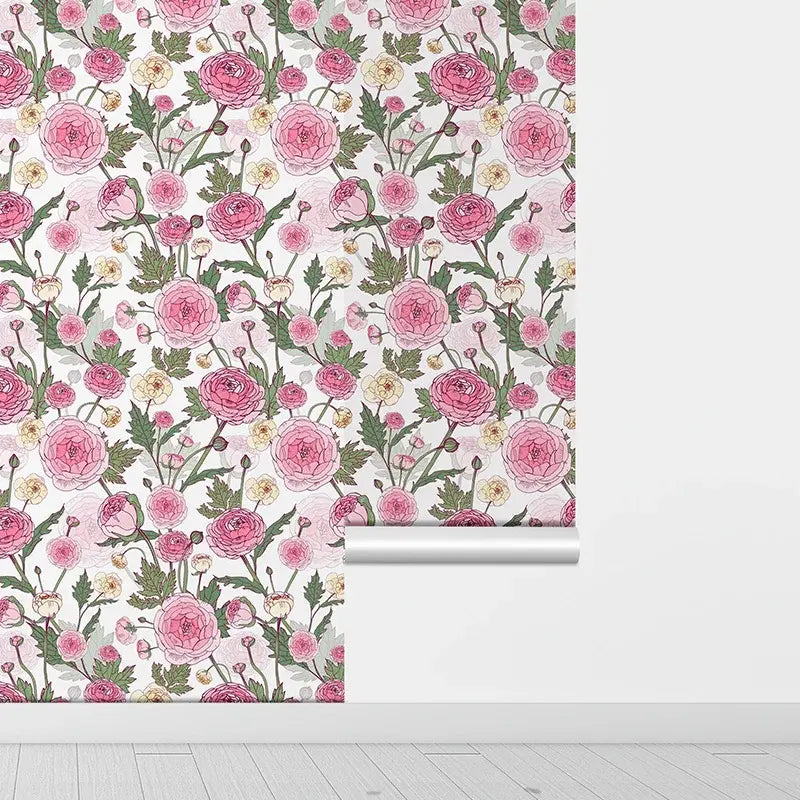 Furniture Floral Wallpaper - Waterproof, Scratch-Resistant, Durable, PVC, Peel & Stick in Pink