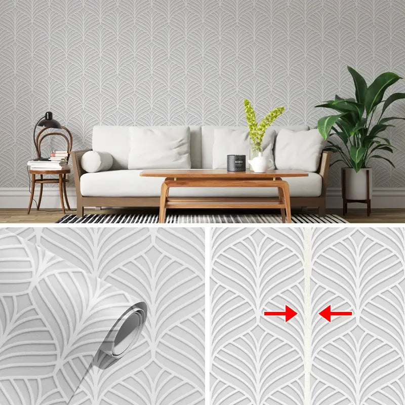 Grey Striped Leaves Peel And Stick Wallpaper Waterproof Leaf Vein Texture PVC Wall Sticker Living Room Kitchen Classic Decor