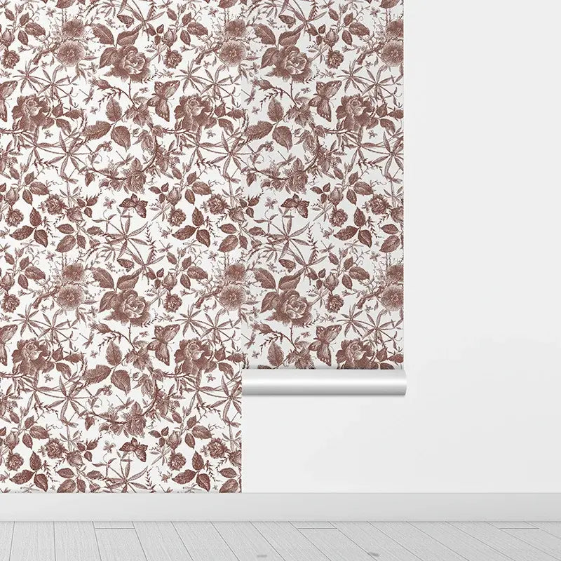 Mural Self Adhesive Waterproof Flowers Pink Wallpaper Vintage Floral Peel And Stick Removable PVC Wallpaper Home Decoration