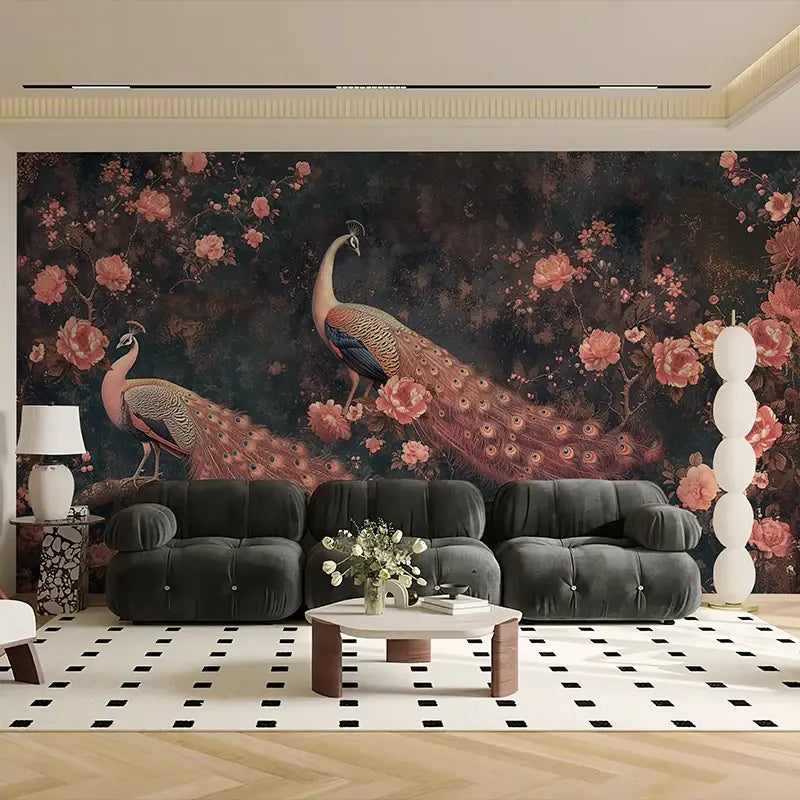 Elegant Peacock Pink Mural Wall Wallpaper