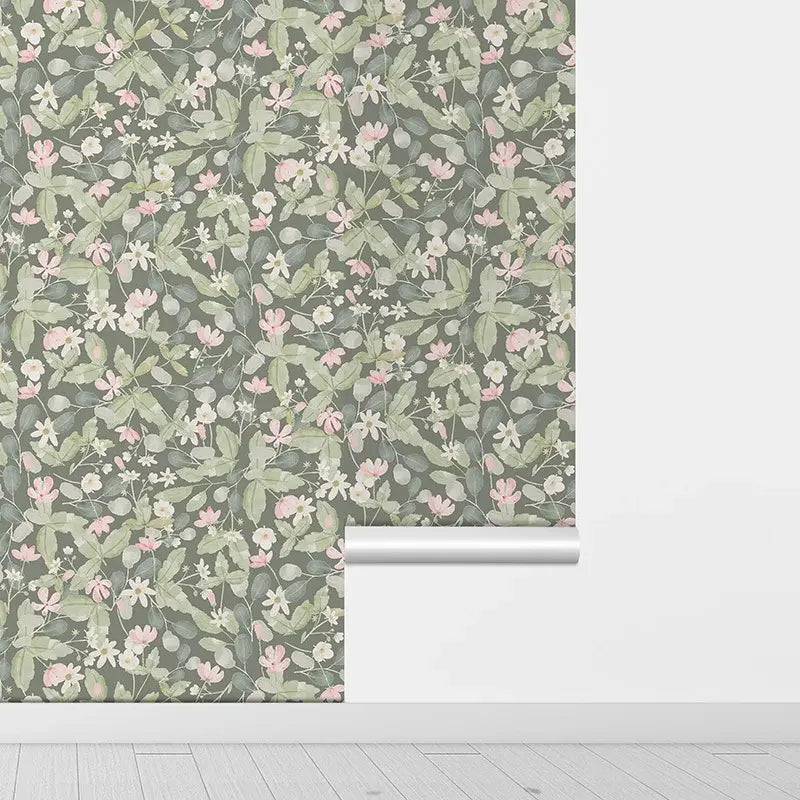 Modern Chic Green Leaves and Floral Self Adhesive Wallpaper Peel And Stick Removable Wall Decorations Wallpaper for Anyroom